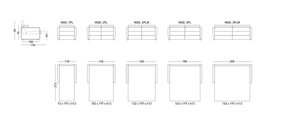 Dimensioni Divano Letto Moderno Madrid Tino Mariani