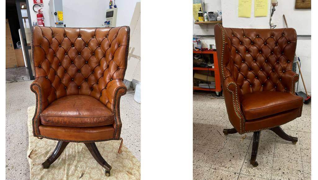 Rinnovo Poltrona Chesterfield In Pelle Pieno Fiore Prima E Dopo Tino Mariani