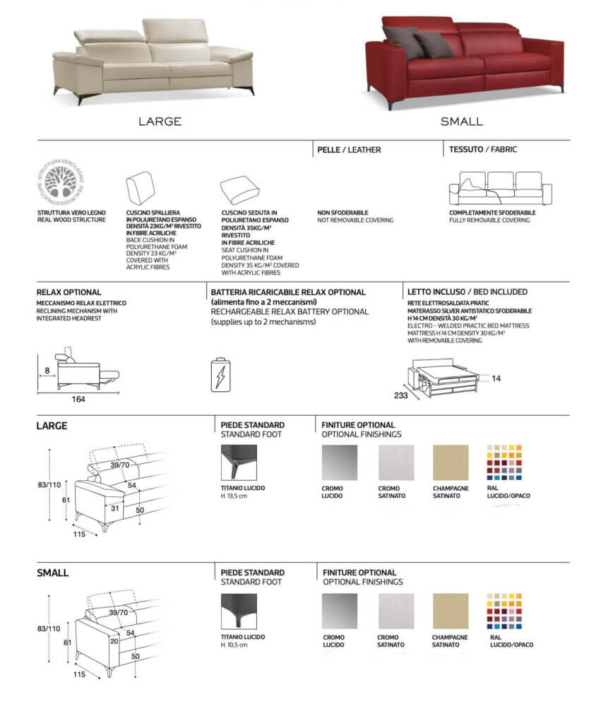 Scheda Tecnica Divani Relax Byron Large E Small Tino Mariani